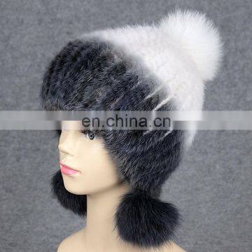 New stylish weaven hat for women lady real mink fur earflap hat