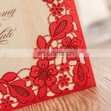 Creative 5280 Chinese Red Flower Laser Cut Wedding Invitation Cards photo-4
