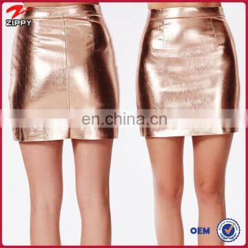 Gold PU Women Bodycon Mini Leather Skirt / Fashion Clothes