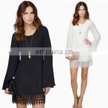 Long sleeves lace dress designer one piece dress with lace hem