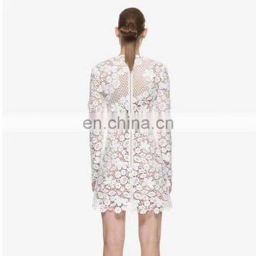 Casual Dresses Women Summer White Bodycon Floral Crochet Lace Long Sleeve Sexy Mini Dress photo-2