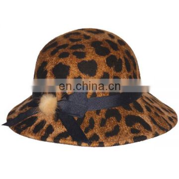 Top Quality Pure Wool Felt Bucket Hat with Leopard Printing