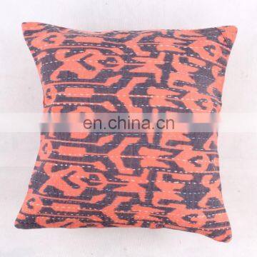 Cotton Cushion Cover Bohemian Kantha Work Floral Brown Tie Die Home Decor Pillow Case