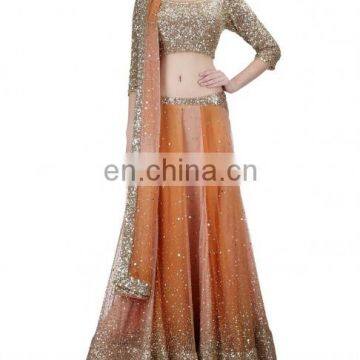 Orange Peach Lengha with Sequins Work