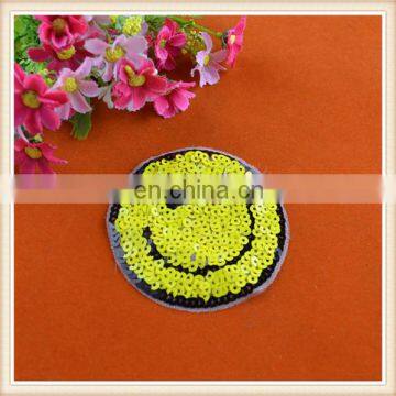 wholesale smile face design sequin applique/patch sew on custom for coat/dress/blouse