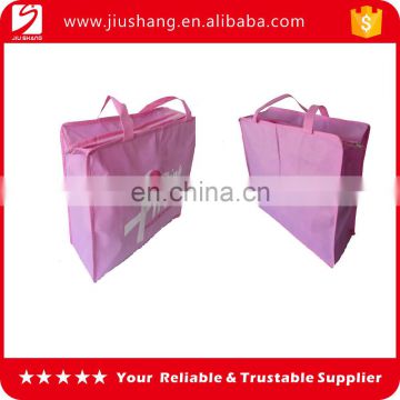 Hot sells degradable pink pure non-woven traveling bag with zipper for girls