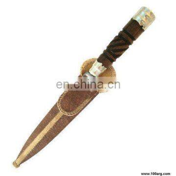 KNIFE WITH STAINLESS STEEL SHEET 14CM WITH TURNING WOODEN HANDLE AND ALPACA WITH SCABBARD RAWHIDE