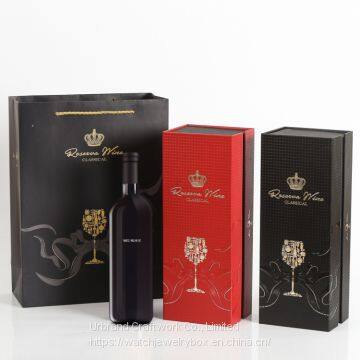 Luxury Custom Printed Single Bottle Champagne Boxes Gift Black PU Paper Cardboard Packaging Leather Wine Box