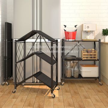 Wholesale Supply Home Black iron Metal Wire 3 Tiers Folding Kitchen Corner Storage Shelf For Storage Kitchenware