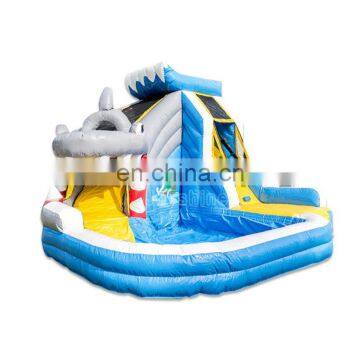 Outdoor Blowup Water Slide Inflatable Shark Bouncer Water Slide With Pool