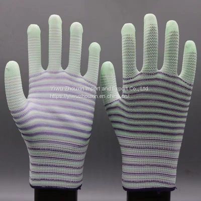 Colored striped PU palm-coated gloves, glue-coated electronic dust-free work anti-static protective labor gloves