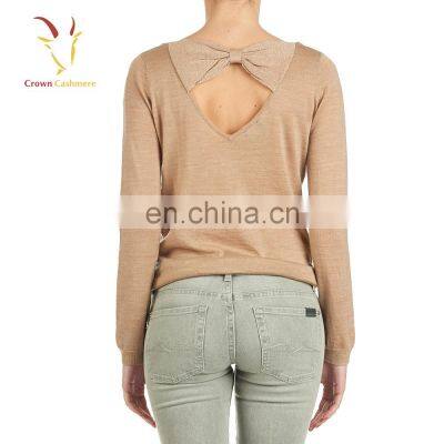 Ladies Deep V Collar Long Sleeve Cashmere Sweater photo-2