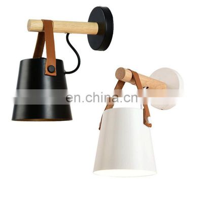 Modern minimalist macaron wood belt iron art led wall lamps for decoration