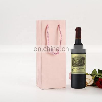 Factory Price Pink Kraft Paper Garment Jewelry Gift Wine Bottle Packing Recyclable Paper Drawstring Handle Tote Bag