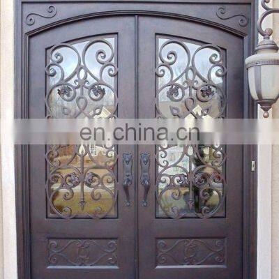 Customized Villa Popular Grill Designs Durable Profile Front Wrought Iron Double Door photo-5