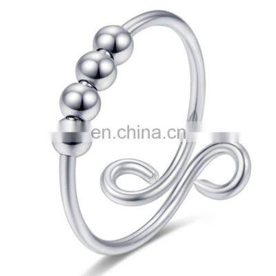 Copper Simplicity Women Adjustable Finger Anti Beaded Sterling Silver Fidget Rings Anxiety photo-3