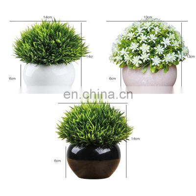 Wholesale Top Selling Mini Plain Ceramic Potted Artificial Plants Flower Pots Plastic Faux Green Potted Plant For Home Decor