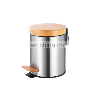 Entry-level Basic 3L 5L 12L 20L 30L Stainless Steel Round Pedal Bin Bamboo Lid Soft Close Inner Bucket Home Bathroom Kitchen photo-4