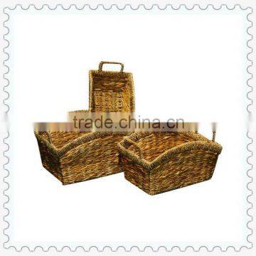 rectangular S/3 natural water hyacinh seagrass woven handle curved mouth nursery storage baskets