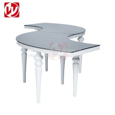 Cheap White MDF Top Banquet Round Table White Legs Wedding Serpentine Half-Moon Event Rental Dining Table photo-3