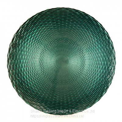 Factory Directly Supply Customed Green Colored Plate Charger With Rattan Design