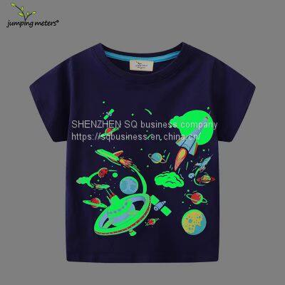 New Design Wholesale Promotional Children Kids Apparel Fashion Tops Dinosaur Luminous Printing Cotton Boys T-shirts photo-4