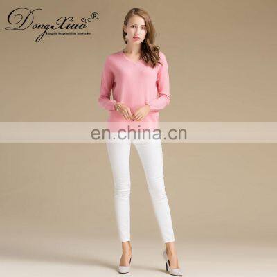 Custom Plain Knitted Basic V Neck Pullover Women Cashmere Sweater