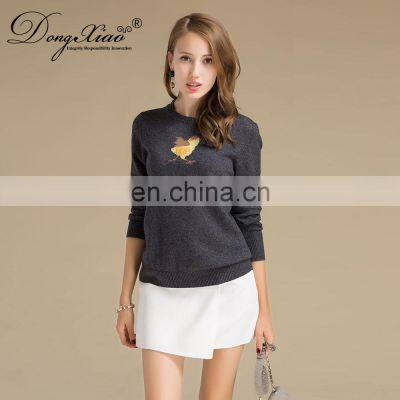 Jacquard Pattern 100% Cashmere Crew Neck Women's Winter Warm Sweater Knitted Patchwork Style With OEM Service photo-6