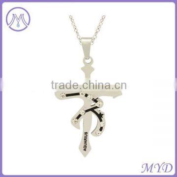 customized crystal stainless steel aquarius pendant necklace