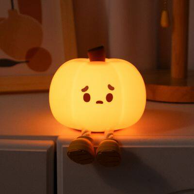 Cute Silicone Kids Night Light Dimmable Pumpkin Clapping Nursery Kids Night Light Rechargeable Bedside Touch Lamp Gift Halloween photo-3