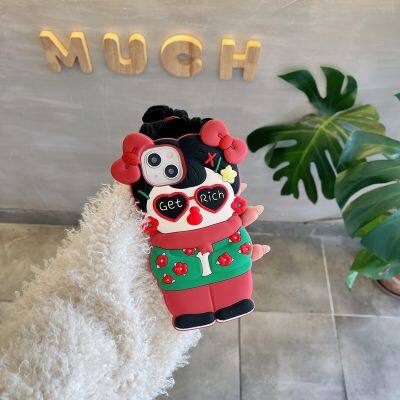 Funny Cartoon Northeast Big Braid Woman Silicone Phone Case 12/13pro14promax 15 Phone Case Back Cover photo-2