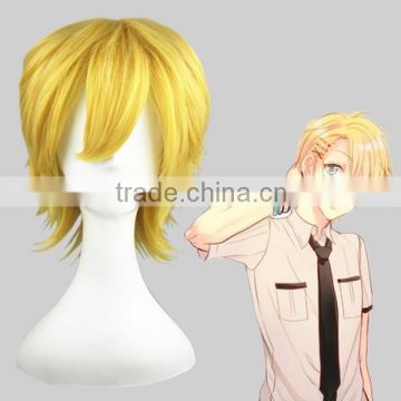 High Quality 35cm Short Straight Kingdom Hearts Wig Ventus Gold Synthetic Anime Wig Cosplay Hair Wigs Party Wig