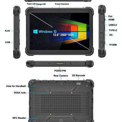 HR1260i5 Cheapest Factory 12.6'' Intel I5 16GB+256GB Rugged Tablet PC With NFC 2D Barcode UHF RFID 4G LTE Docking Station Aviation Plug photo-4