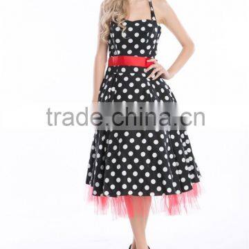 Lus Size Wholesale Checkout Polka Dot Rockabilly Dress Floral Printing Rockabilly Dress