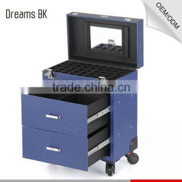Blue Fashion Design PVC Trolley Makeup Case With Mirror photo-5