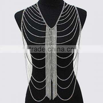 Tassel Body Chain, New Silver Waterfall Multilayer Necklace