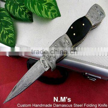 udk f3" Custom handmade Damascus pocket knife / Folding knife with Buffalo horn