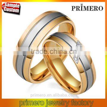 12pcs/lots Wholesale AAA+ CZ couple ring 18k gold plated stainless steel latest wedding designs