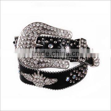 Heart-Wing Rhinestone Leather Belt