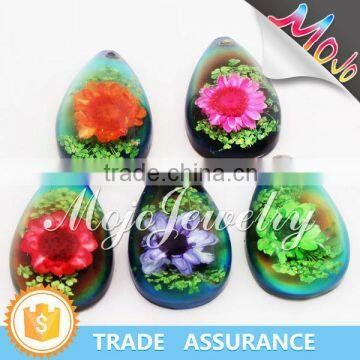 2015 New Mood Drop Shaped Glass Flower Inside Pendant for Necklace