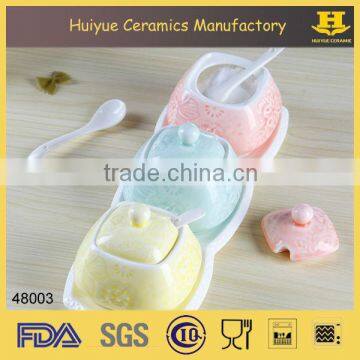 Ceramic Kitchen Canister With Ceramic Holder, Spice Jar Set