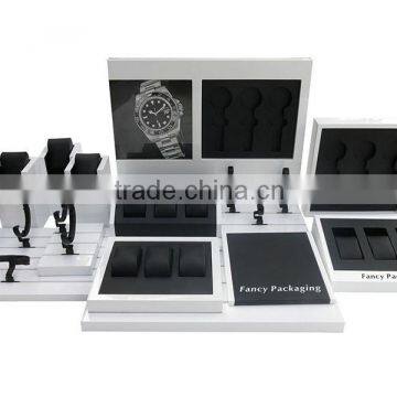 Accept custom white gloss lacquer wooden display countertop display stand for watches