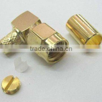 SMA male right angle connector, crimp, for cable rg58 rg142