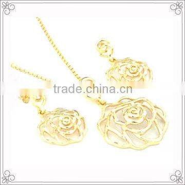 Gold Plated Rose Flower Jewelry Set With Stainless Steel