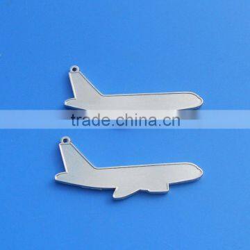 silver airplane shape brass metal charm tags