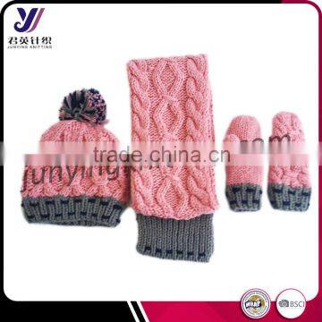 New design fashionable women knitting sets wholesale knitted scarf beanie and glove sets factory sales