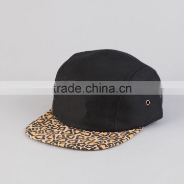 5 Panel cotton lepoard pattern funny flat brim caps and hats,5 panel earflap hat cap