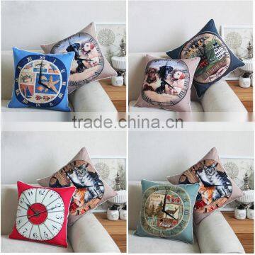 plain classic retro British wind antique clock digital printed cotton linen dec office sofa chair lumbar Cushion pillow case