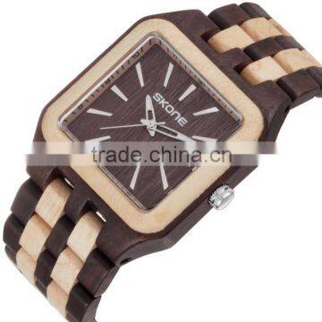 SKONE Luxury Brand Men Business Watch Wooden Quartz Wristwatch with Calendar Display Bangle Natural Wood Watches