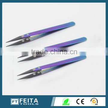 Dongguan FEITA 72MZ Heat Resistant Stainless Steel Ceramic Black Tip Tweezers for Electronics